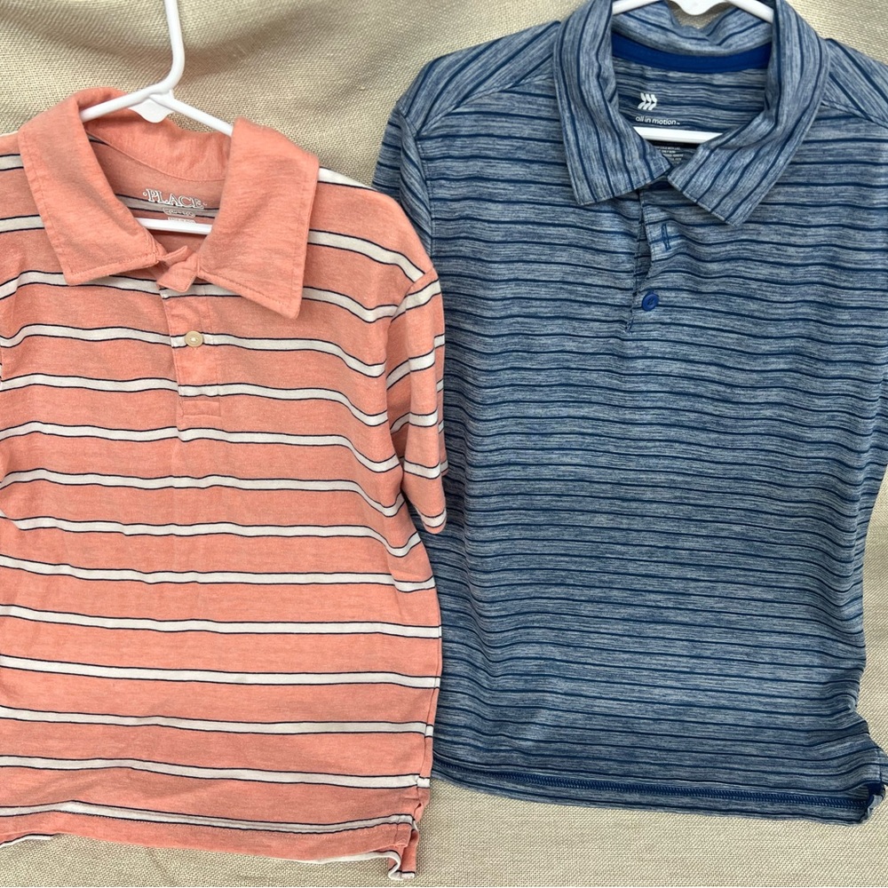 Striped Kids Polo Shirt Set - Blue and Pink